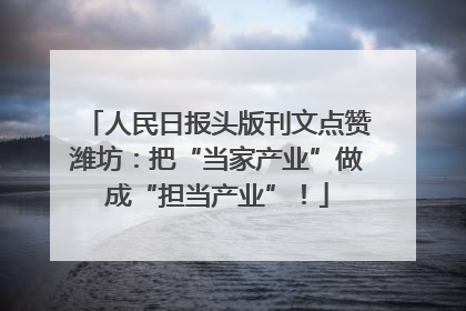 人民日报头版刊文点赞潍坊：把“当家产业”做成“担当产业”！